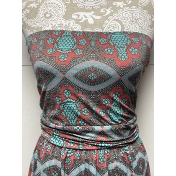 Filly Flair Strapless Maxi Dress‎ Size M Pinks, Teal & Brown Excellent Condition - Picture 3 of 11